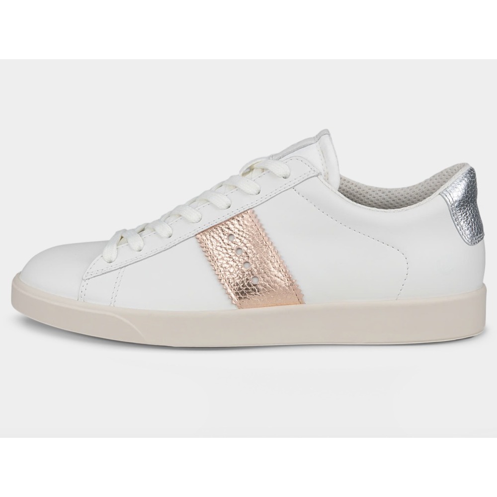 Ecco Street Lite W White Leather Metallic Bronze‎ Silver Sneakers EU 36 US 5.5